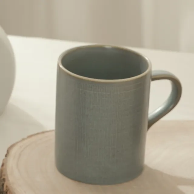 【YU Living 信歐傢居】陶瓷手工壓紋窯變釉馬克杯二件組 380ml(二件一組.2色任選/水杯 早餐咖啡杯)