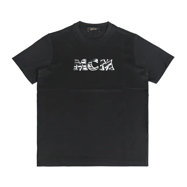 【MCM】MCM燙印LOGO斑馬條紋純棉短袖T恤(男款/黑)