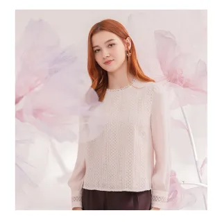 【IRIS 艾莉詩】典雅鏤空蕾絲上衣-粉桔色(46120)
