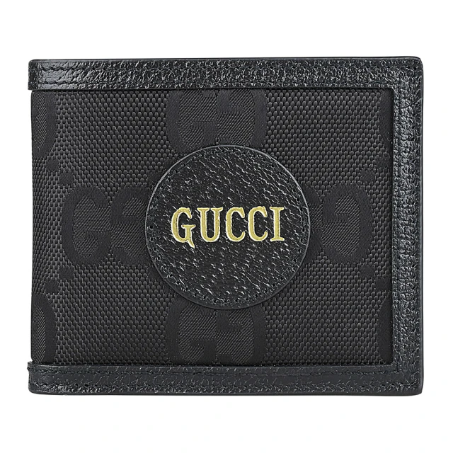 GUCCI 古馳 GUCCI Off the Grid系列燙印金字LOGO尼龍拼接牛皮8卡對折短夾(黑)