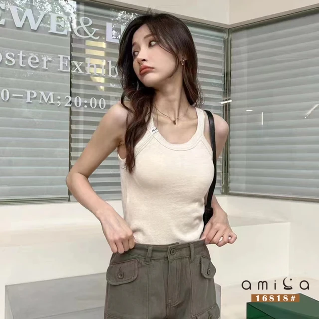 amica 金風楚歌削肩圓領毛圈背心(透氣 保暖 細肩 彈力佳 均碼 修身 固定杯)