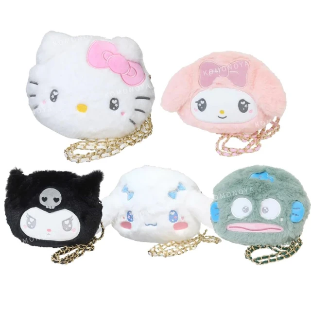 小禮堂 Sanrio 三麗鷗 絨毛造型斜背包 - 大臉款 Kitty 酷洛米 大耳狗 人魚漢頓(平輸品)