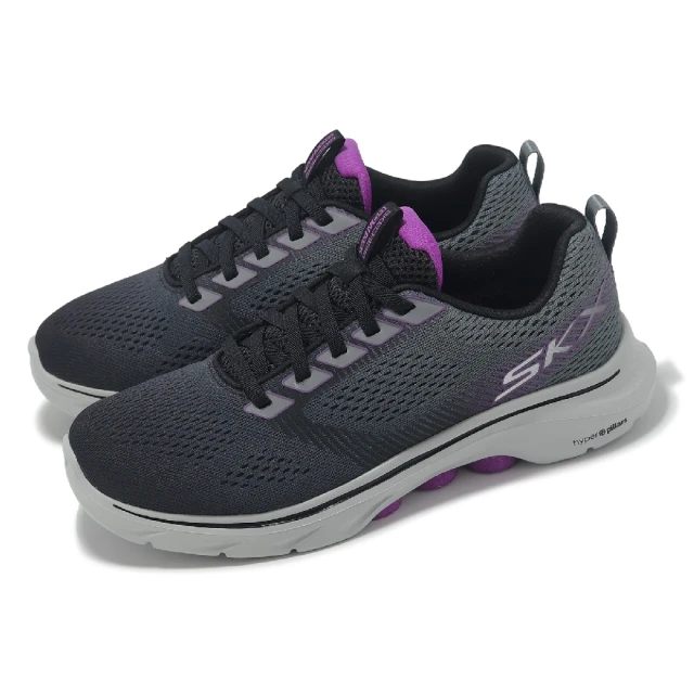 SKECHERS 休閒鞋 Go Walk 7-Hailey 女鞋 灰 紫 支撐 緩衝 健走鞋(125251-BKPR)