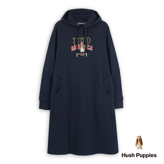 Hush Puppies 女裝 洋裝 經典造型HP刺繡狗連帽洋裝(丈青 / 44215105)