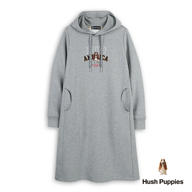 Hush Puppies 女裝 洋裝 經典造型HP刺繡狗連帽洋裝(麻灰 / 44215105)