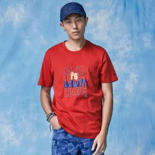 【EDWIN】男裝 丹寧即英文印花短袖T恤(紅色)