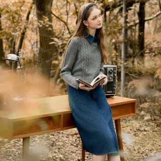 【H2O】針織拼接牛仔休閒洋裝(#4654005 洋裝、牛仔、針織洋裝 卡其色/灰色)