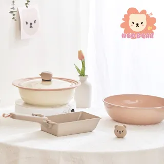 【NEOFLAM】Midas Plus 陶瓷塗層鍋5件組-小熊(IH爐可用鍋/非鐵氟龍不沾塗層)