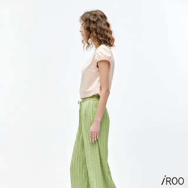 【iROO】網狀蝴蝶結領片短袖上衣
