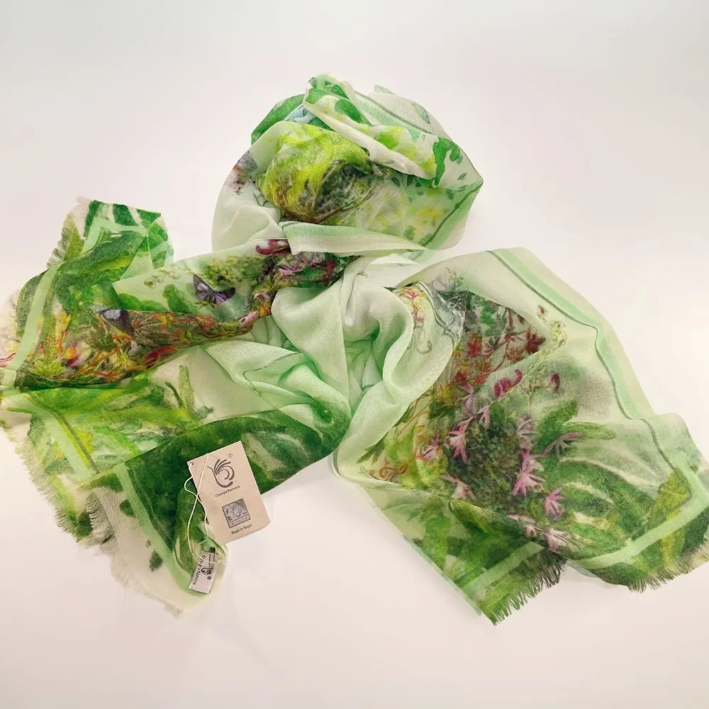 【iTa.a】交換禮物 100%尼泊爾制造鑽石織CASHMERE圍巾/披肩禮盒(喜馬拉雅工藝深度版-花.鳥.樹共生)