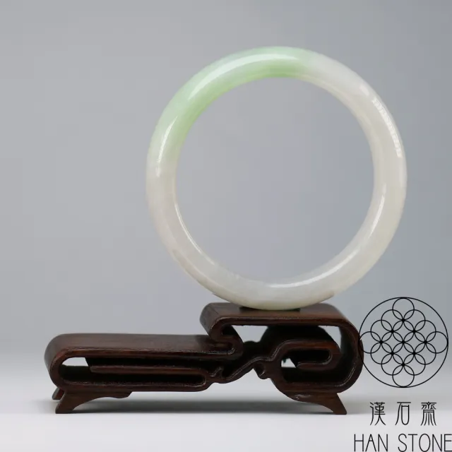 【漢石齋】天然和田玉 手鐲玉鐲 白玉帶翠青(手圍17.1/版寬13.2mm)