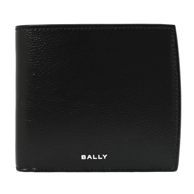 BALLY BYIE 簡約燙字LOGO弧邊小牛皮雙層對折8卡短夾(黑)