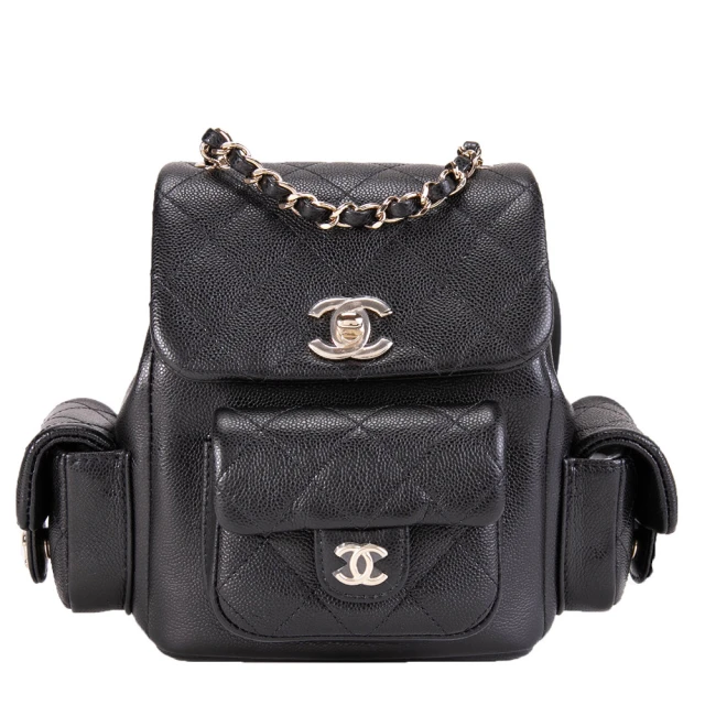 CHANEL 香奈兒CHANEL 香奈兒 經典菱格牛皮口袋小型後背包(黑色)