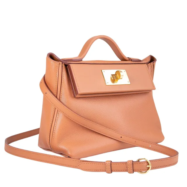 【Hermes 愛馬仕】24/24 21 mini Evercolor和Swift小牛皮肩背包(金棕金釦)
