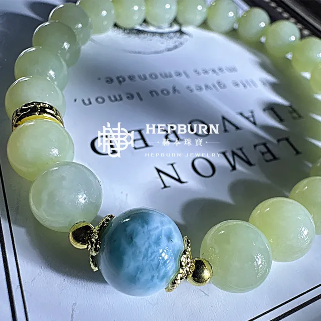 【赫本珠寶】設計款翡翠和田玉高貨無黑點拉利瑪海紋石手鍊