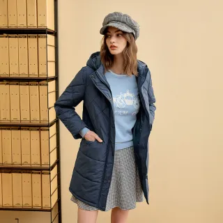 【ILEY 伊蕾】可拆式帽長版鋪棉外套(深藍；M-2L；1244314129)
