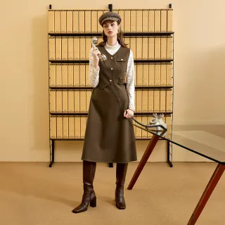 【ILEY 伊蕾】質感側綁帶縲縈毛料洋裝(咖；M-XL；1244317510)