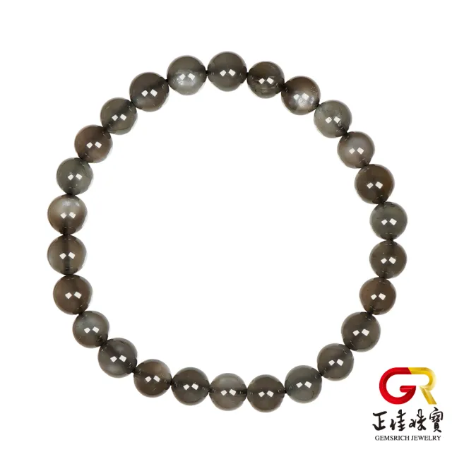 【正佳珠寶】黑月光 高品銀光 6.8-7.3mm 黑月光石手珠｜日本彈力繩