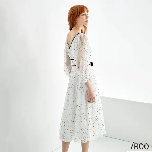 【iROO】立體織點點雪紡禮服
