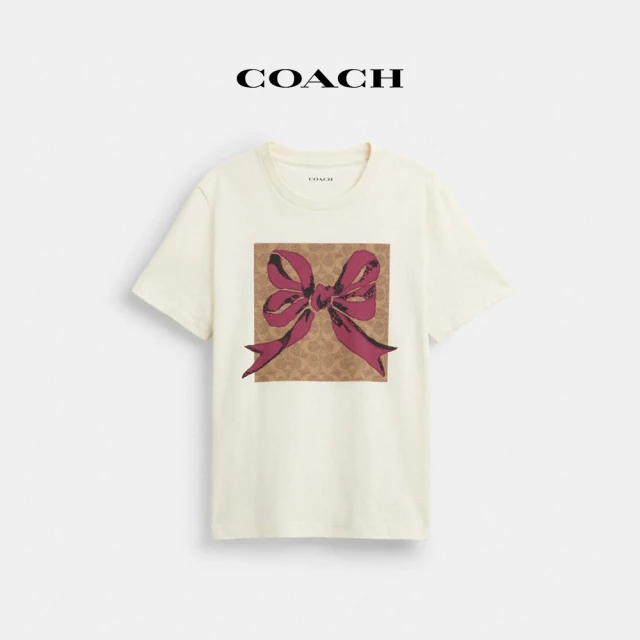 COACH 蔻馳官方直營 經典Logo方形蝴蝶結圖案T恤-奶油色(CZ015)