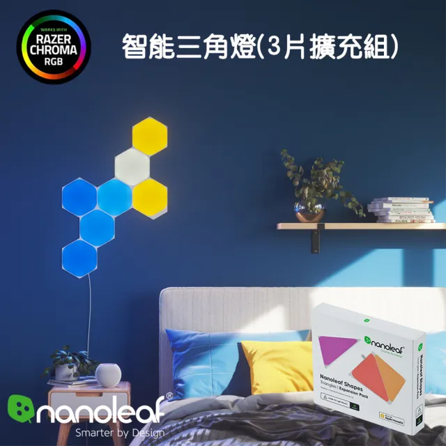 【Nanoleaf】Shapes智能三角燈3片擴充組(RGB LED 觸控 音樂 氣氛燈 LED燈 像素燈)