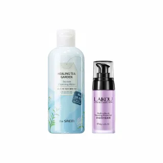 【韓國the SAEM】輕底妝清潔組(療癒茶園卸妝水300mlX1+多效呵護隔離霜40gX1)