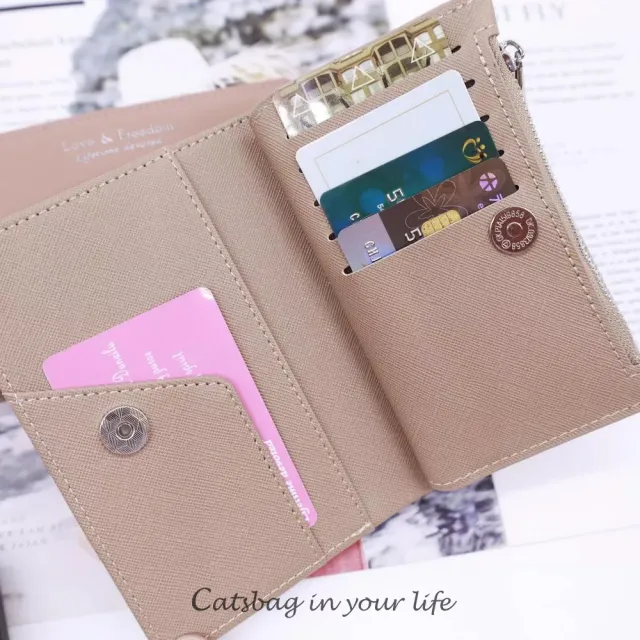 【Catsbag】雙11 雙開式純色對摺中夾 女生錢包 3468