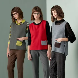 【MYSHEROS 蜜雪兒】針織背心 口袋LOGO牌飾 側開叉鈕釦裝飾(三色任選)