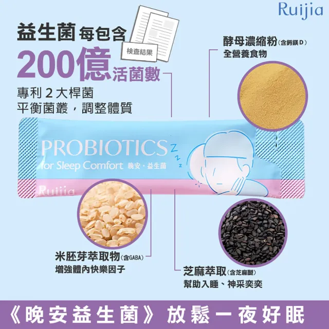 【RUIJIA 露奇亞】晚安益生菌 三盒組 共60包(GABA.芝麻素.鈣鎂D.好眠.幫助入睡)