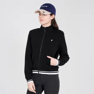 【LE COQ SPORTIF 公雞】高爾夫系列 女款黑色背後刺繡針織拉鍊外套QLU6K692