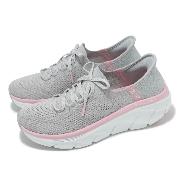 SKECHERS 健走鞋 D Lux Walker 2.0-Slip-Ins 女鞋 灰 粉 厚底 緩衝 套入式 休閒鞋(150105-GYPK)