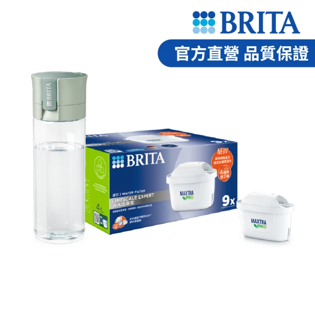 BRITA 官方直營 MAXTRA PRO濾芯-去水垢專家+贈隨行濾水瓶(PRO去水垢9入濾芯+濾水瓶1瓶2芯)