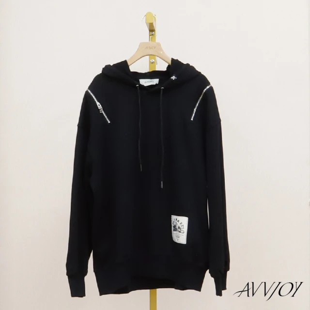 AVVJOY 艾薇卓爾AVVJOY 艾薇卓爾 拉鍊飾黑色連帽衛衣(上衣 長袖 帽T 大學帽t 長袖上衣 連帽衛衣 寬鬆上衣 G52327-2067)