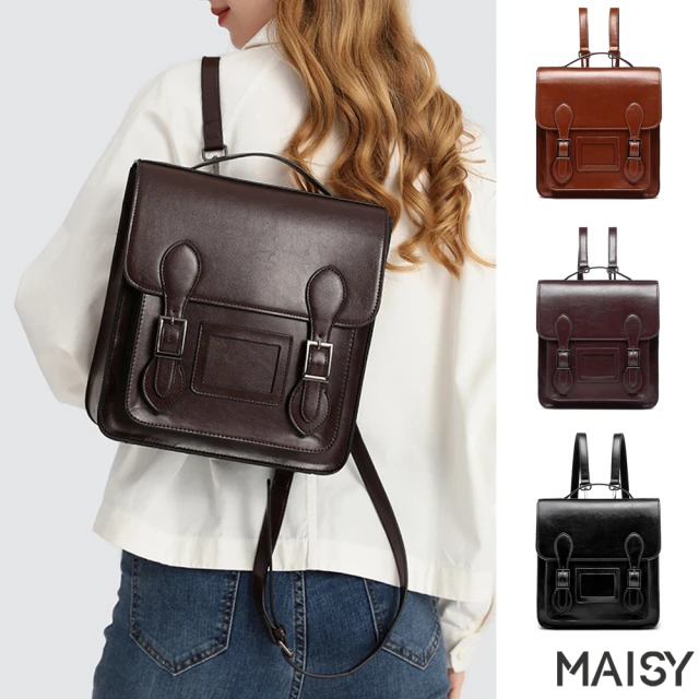 MAISY 經典迷你頭層牛皮小方包 肩背包 斜背包(棕色／黑