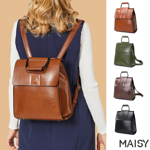 MAISY 防潑水實用電腦包 雙肩包 後背包(卡其色／白色／