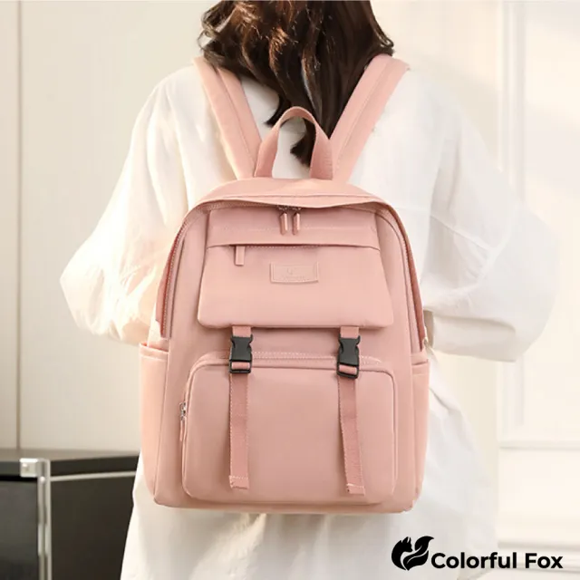 【Colorful Fox】防潑水輕盈尼龍功能型旅行背包 雙肩包(防水包 黑色／深藍色／粉色／紫色