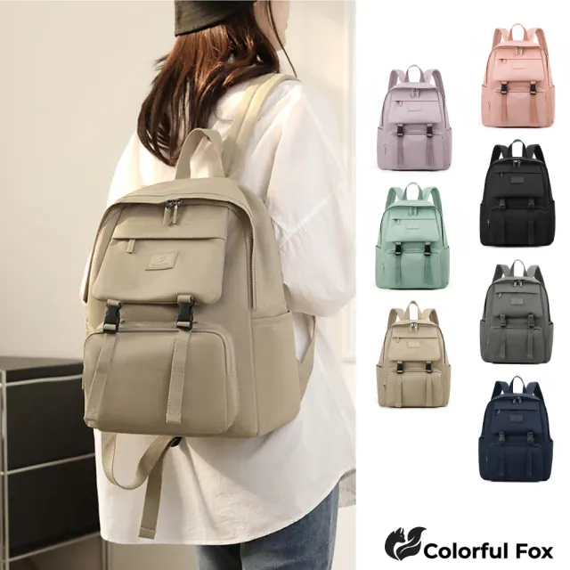 【Colorful Fox】防潑水輕盈尼龍功能型旅行背包 雙肩包(防水包 黑色/深藍色/粉色/紫色