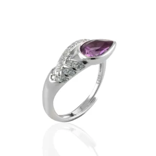 【Woogie武吉珠寶】紫水晶水鑽設計戒指(水滴8mm)