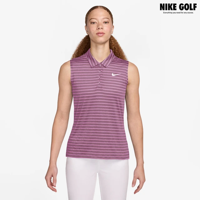 NIKE GOLF 女款 Nike Victory DriFIT無袖條紋高爾夫球衫(梅子灰色/粉色)