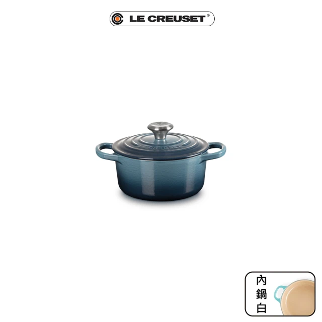 Le Creuset 典藏琺瑯鑄鐵鍋圓鍋 16 cm(水手藍-鋼頭-內鍋白)