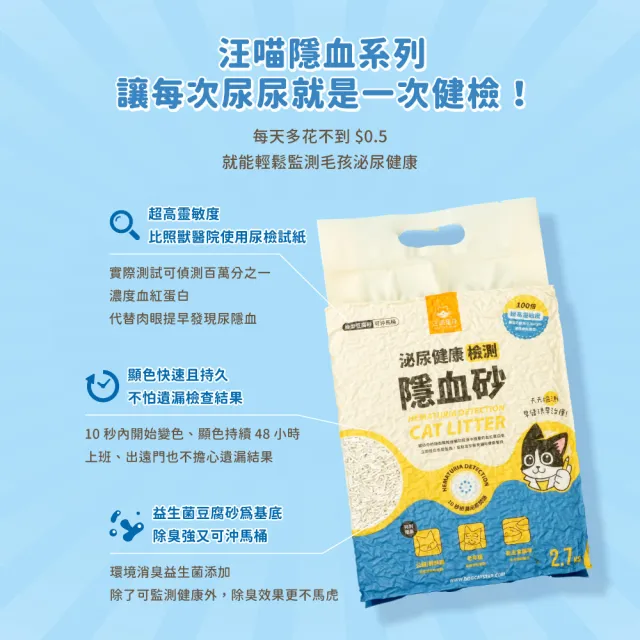 【汪喵星球】泌尿健康檢測隱血砂（條型）2.7kg（7L）-6入組(條型豆腐砂)
