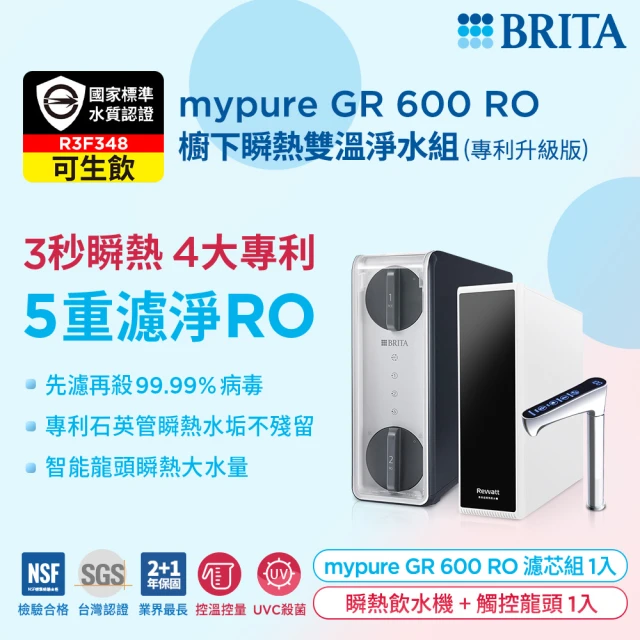 BRITA 官方直營 mypure GR 600櫥下瞬熱雙溫淨水組(白色 專利升級版)