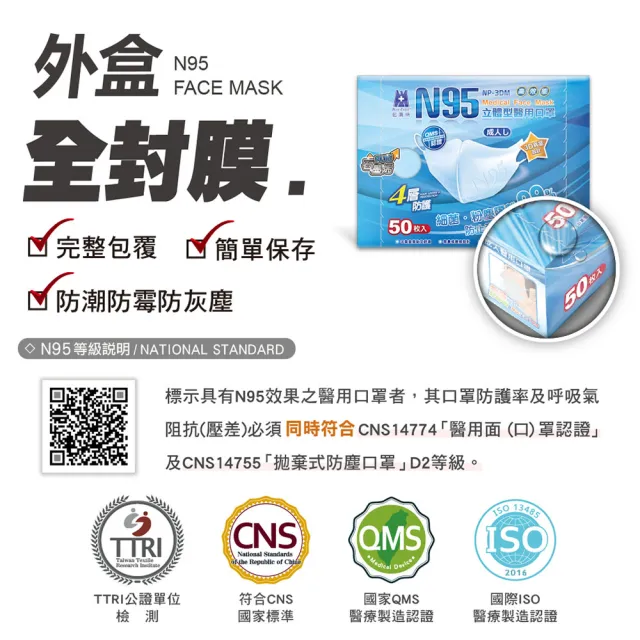 【藍鷹牌】N95石墨烯 3D立體型2-4歲幼幼醫用口罩 50片x2盒