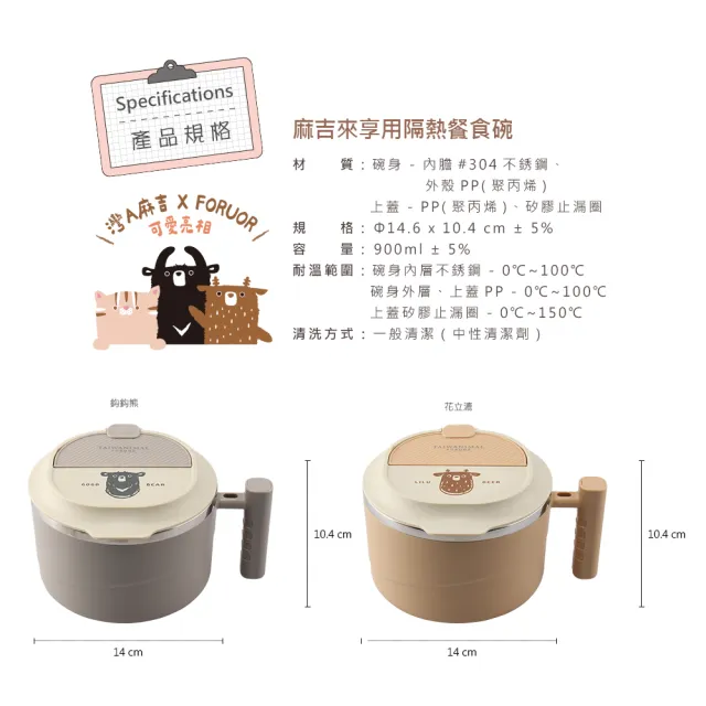 【SENSE LAB·好感製所】FORUOR x 灣A麻吉 來享用隔熱餐食碗900ml(通過SGS檢驗/彩色禮盒)