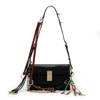 【PRADA 普拉達】1BD379 新款Soft Sound系列豐富墜飾元素柔軟細膩牛皮手拿肩背包(黑色)