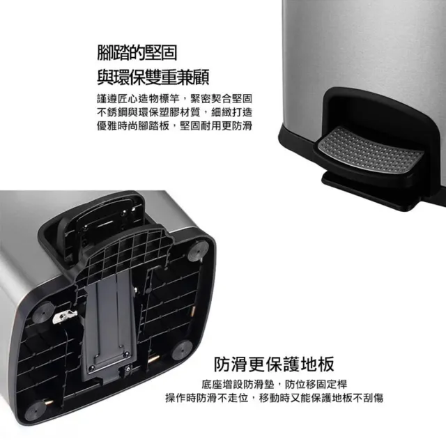 【CCKO】不鏽鋼腳踩垃圾桶 12L 靜音緩降 腳踏式垃圾桶(收納桶/不鏽鋼垃圾桶/居家/客廳/廚房/衛浴)