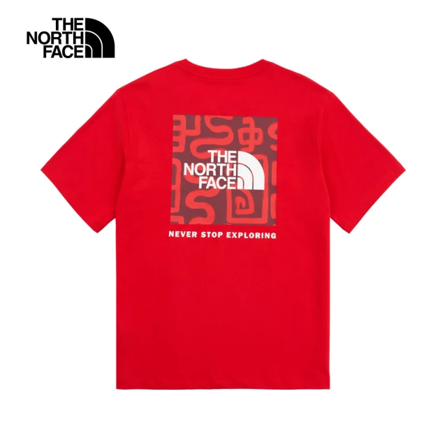 The North Face 新年款-北面男女款紅色純棉蛇紋印花短袖T恤｜8CFU682