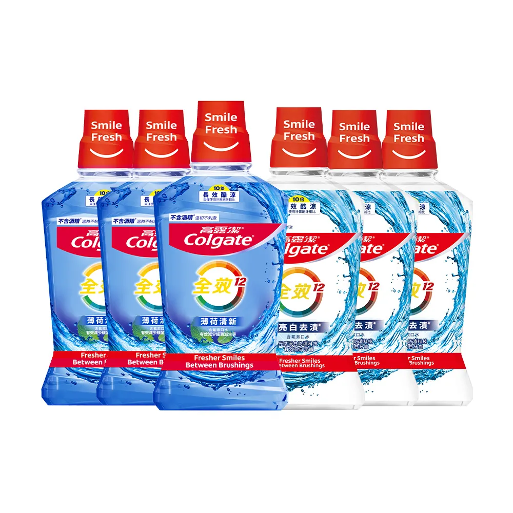 【Colgate 高露潔】全效漱口水500mlX6入(薄荷清新/亮白去漬)