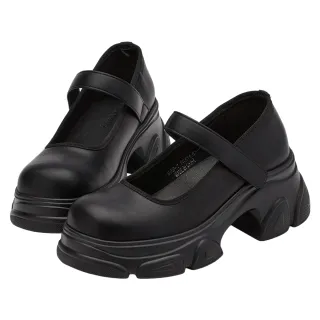 【Grace Gift】英倫百搭厚底瑪莉珍芭蕾運動鞋(黑)