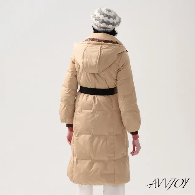 【AVVJOY 艾薇卓爾】長版菱格羽絨外套(外套 大衣 麵包服  連帽外套 羽絨外套 長版羽絨外套 CLA0405OW)